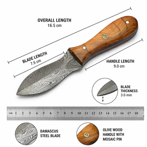 Damascus Steel Oyster Knife with Olive Wood Handle Handmade Shucking Knife Seafood <b>Tool</b> High Quality for Wholesale - Product Image 5