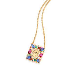 Collar con colgante religioso en forma de flor con piedras de circonia cúbica, cadena de aleación chapada en oro para uso diario - Product Image 1