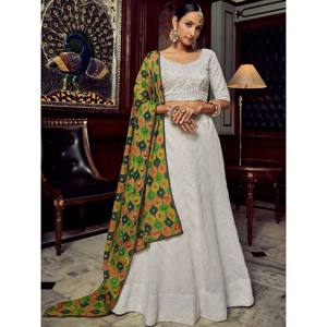 Wonderful White <b>Sequins</b> Georgette Sangeet Lehenga Choli with Dupatta - Product Image 2
