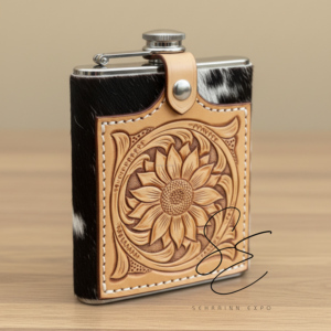 Funda de cuero repujado vintage para petaca de acero inoxidable, con grabado floral, portátil, para whisky, regalo para hombres - Product Image 2