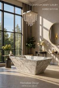 Bañera Independiente de Mármol Tallada a Mano, Ecológica, con Desagüe, Bañera de Lujo para Interiores - Product Image 3