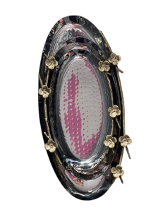 Nesting <b>Square</b> Hammered Stainless Steel Serving Tray <b>Set</b> Of 3 With Decorative Gold Floral Handles Metal Platter For Wedding Use - Product Image 2