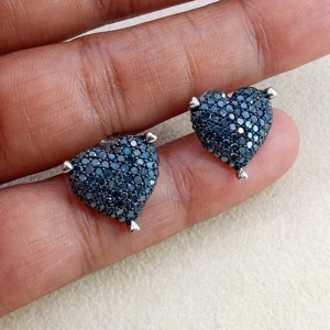 1.38 Cttw Blue Diamond Stud Earrings 925 Sterling Silver, Round Cut Color-Enhanced Natural Diamond Earrings for Women, Push Back - Product Image 4
