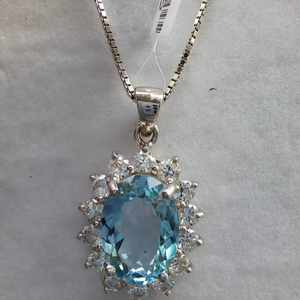Pendentif en argent sterling avec topaze bleu ciel et halo de zircon, bijoux en pierres précieuses faits à la main, élégant, pour femmes, vente en gros, export - Product Image 1