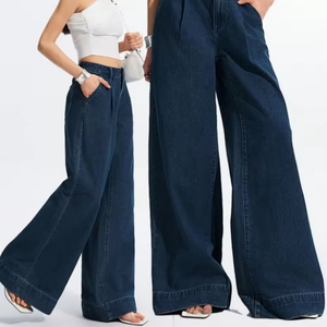 Jeans pour femmes à taille haute et jambes larges, coupe ample, style minimaliste, mode décontractée, streetwear, OEM, vente en gros personnalisée - Product Image 1