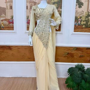 Magnifique sari en georgette prêt-à-porter avec blouse de créateur brodée de semi-perles, prix de gros par Royal Export - Product Image 5