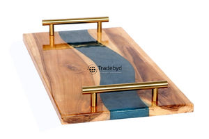 Plateau de service de luxe moderne en résine fait main, mobile, pour cuisine, table à manger, maison, marque Tradebyd, disponible en différentes tailles - Product Image 3