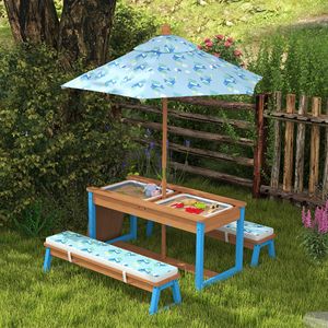 Set di mobili per bambini blu tema dinosauro tavolo da Picnic con ombrello pieghevole cuscini e scatole rimovibili - Product Image 2