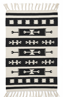 Tapis en coton tissé à la main, motif floral moderne, lavable en machine, réversible, couleur noire, pour la maison, les pique-niques et la prière