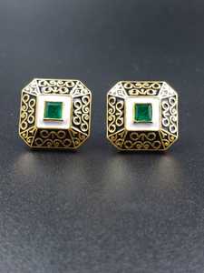 Luxury Art Deco Square <b>Stud</b> <b>Earrings</b> Vintage Meenakari Enamel Gold Plated <b>Earring</b> <b>Fine</b> Emerald Green Gemstone <b>Earrings</b> for Women - Product Image 1