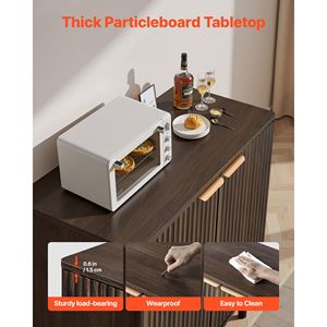 Meuble de bar à café en bois massif de style mid-century, buffet à 2 niveaux avec porte coulissante - Product Image 5
