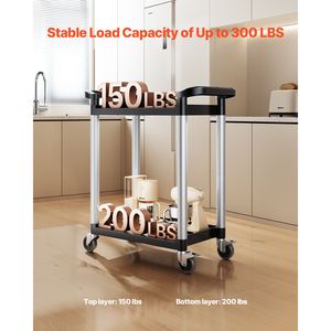 Carrello Utilitario in Plastica a 2 Livelli con Capacità di Carico di 300 Libbre, Ruote Girevoli a 360 Gradi (2 Freni), 24,4 X 16,1 - Product Image 2