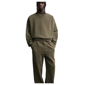 Ensemble jogging décontracté premium à col rond, respirant, 100 % coton, style streetwear vintage, effet usé, deux pièces - Product Image 2