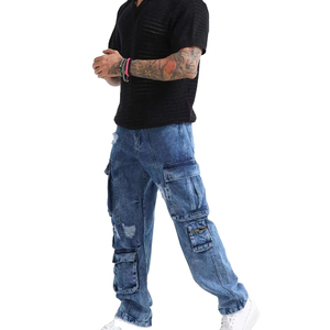 Pantalones Cargo de Mezclilla Desgastada para Hombre, Cintura Alta, Múltiples Bolsillos, Transpirables, de Algodón, Estilo Casual, Moda Primavera - Product Image 2