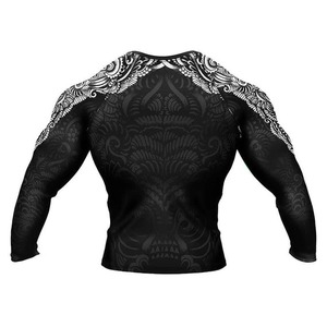 Men's Black Full Sleeve Rash Guard <b>White</b> Tribal Print Sublimation Quick Dry <b>Compression</b> <b>Shirt</b> For MMA BJJ Grappling Rash Guards - Product Image 2