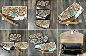 New High Quality Wristlet Wallet New Style Fashion <b>Large</b> Capacity Designer Hand Tooled Cowhide <b>Leather</b> Clutch <b>Purse</b> for Women's - Product Image 3