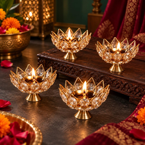 Diya Akhand Rond en Cristal pour Puja, Lampe à Huile Décorative Diwali pour Salle de Prière Hindoue, Élégant Diya en Cristal pour la Décoration du Temple à Domicile - Product Image 1