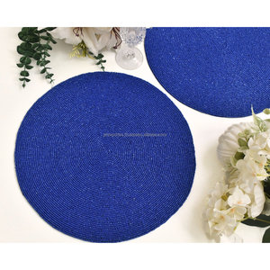 Set de table rond en toile bleu roi perlé – Décoration de table bleu cobalt uni réutilisable 500 mm - Product Image 3