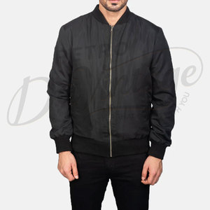 Chaqueta Bomber Negra Clásica para Hombre, Chaqueta de Vuelo Ligera Informal, Corte Ajustado, Resistente al Viento, con Ribete Acanalado - Product Image 3
