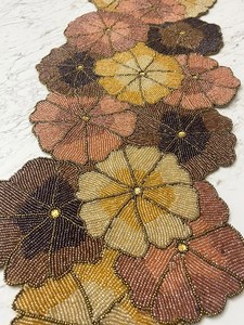 Embroidered Floral <b>Table</b> <b>Runner</b> Rustic Style Brown <b>Gold</b> Home Decor - Product Image 6