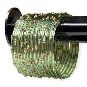 Elegantes Brazaletes de Cristal Kashmiri Verde Oliva con Diseño de Gota de Lluvia, Adornados con Piedras Doradas, Modernos, Transparentes, para Boda, Juego de Brazaletes para Exportación - Product Image 1