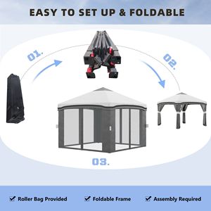 Gazebo Pop-up Grigio 10x10 con Rete, Pieghevole e Regolabile in Altezza, Include Borsa per il Trasporto e 4 Sacchi di Sabbia - Product Image 5