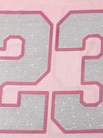 Camiseta Moderna Personalizada con Pedrería Rosa Brillante, Estilo Urbano, Manga Corta, Estampado con Número, Cuello en V, Jersey de Fútbol Americano