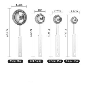 Bold Blossom Modern Stainless Steel <b>Measuring</b> <b>Spoons</b> Set Long Handle 15ml Capacity Engraved Metric Dishwasher Safe Keychain - Product Image 2