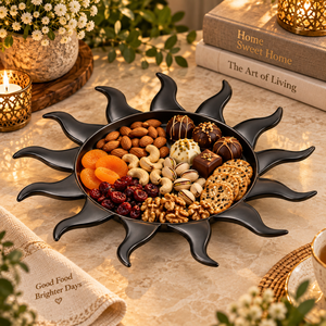Plateaux de service en aluminium noir Sunray pour les collations, les fruits et la décoration de table |   Plateau décoratif moderne pour les fêtes à domicile et les cadeaux - Product Image 3