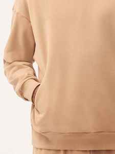 Sudadera con Capucha Beige para Hombre, Corte Holgado, 100% Algodón, Felpa Francesa, Estilo Casual para Otoño, Tejido de Punto, Color Sólido - Product Image 3