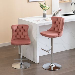Modern 25-33 Inch Swivel Velvet Barstools with <b>Adjustable</b> Seat <b>Height</b> Comfortable Upholstered Chrome Base Bar <b>Stools</b> Backrest - Product Image 1