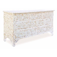 Nouveauté Buffet gris à incrustation de nacre florale Commode à 6 tiroirs Commode en nacre Buffet Vadrouille Table