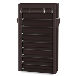 Scarpiera a 10 livelli marrone scuro con copertura antipolvere, moderna scarpiera in MDF per l'organizzazione di scarpe, mobiletto per la casa - Product Image 2