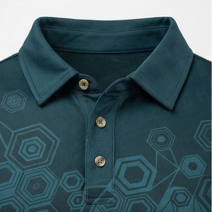 Polo pour homme à imprimé géométrique, manches courtes, tissu tricoté à séchage rapide, style décontracté, couleur vert-bleu foncé - Product Image 4