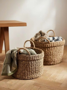 Set of 2 <b>stackable</b> round laundry baskets, home <b>storage</b> baskets, decorative items for the bedroom. - Product Image 2