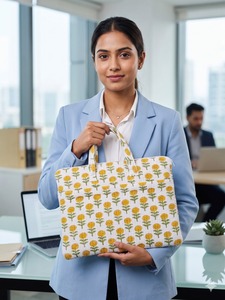 Sac pour ordinateur portable en coton matelassé à imprimé floral, léger, rembourré, avec fermeture éclair, sac de transport à main, sac de transport pour ordinateur portable de bureau et de voyage - Product Image 5