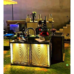 Comptoir de buffet de mariage moderne en acier inoxydable et bois avec finitions décoratives polies - Product Image 2