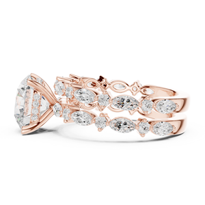 แหวนเพชรทรงกลม 3 กะรัต รับรองโดย IGI ผลิตในห้องปฏิบัติการ ดีไซน์หรูหราทันสมัย พร้อมวงแหวนคู่สำหรับงานหมั้นและงานแต่งงานของผู้หญิง - Product Image 3