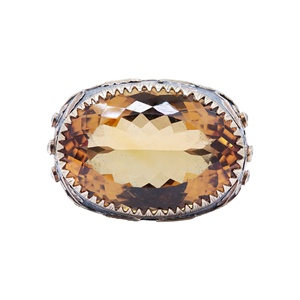 Anillo de Citrino Dorado Natural con Diamantes, Plata de Ley 925 y Oro Amarillo de 18k, Hecho a Mano, Estilo Victoriano, Certificado, para Cumpleaños - Product Image 1