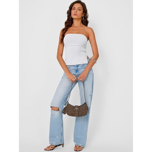 Tops de tubo FOXA 2025 para mujer, estilo crop, acanalados, tipo bandeau, sexy, moda Y2K, sujetador sin mangas de punto para salir, colección verano 2026 - Product Image 1