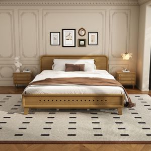 Letto matrimoniale in legno massello di pino, robusto e senza rete a doghe, colore giallo rustico - Product Image 2