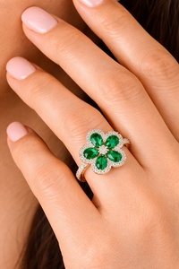 Anillo de compromiso apilable con diseño floral de plata de ley 925, hecho a mano con piedras preciosas, para ella. - Product Image 4