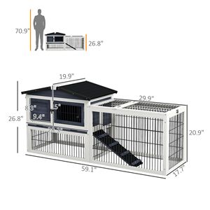 Nichoir pour lapins d'extérieur gris foncé de 59 pouces avec toit ouvrant, 2 niveaux, mobilier pour animaux de compagnie - Product Image 2