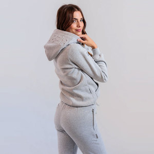 <b>Grey</b> Embossed Logo Hooded <b>Sweatshirt</b> Regular Fit Cotton French Terry Casual Unisex Autumn Wear Pocket Design - Product Image 5