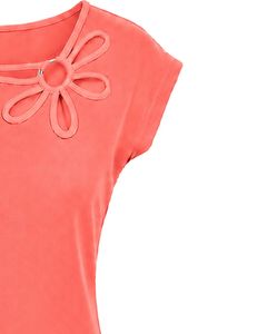 Customized Coral Pink Women Casual T Shirt Floral Ring Neck Short Sleeve Summer Fashion Soft Stretch Ladies Tee Blouse <b>Top</b> Wear - Product Image 4