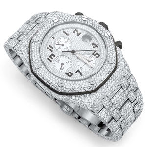 Montre à quartz pour homme en acier inoxydable, style Hip Hop, sertie de moissanite et de diamants VVS, design robuste, bracelet de 20 mm, cadran en verre, tendance - Product Image 3