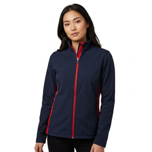 Men's Navy Fleece <b>Jacket</b> With <b>Red</b> Zipper Stand Collar Casual Breathable Knitted Polyester Autumn Wear - Product Image 2