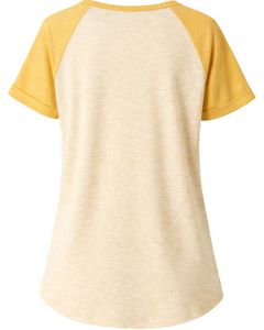 Beige Yellow Women T <b>Shirt</b> Short Sleeve Henley Neck Raglan Tee Soft Cotton Casual Summer Top Comfortable Daily Wear Stylish - Product Image 2