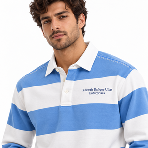 Camisa de rugby a rayas de manga larga para hombre con cuello y botones, jersey de rugby a rayas para hombre con cuello y botones - Product Image 6