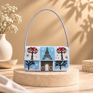 กระเป๋าถือสะพายข้างทำมือจากลูกปัดแก้ว MS Handicraft พร้อมสีที่ปรับแต่งได้ ลายตารางหมากรุกสีดำขาว - Product Image 3
